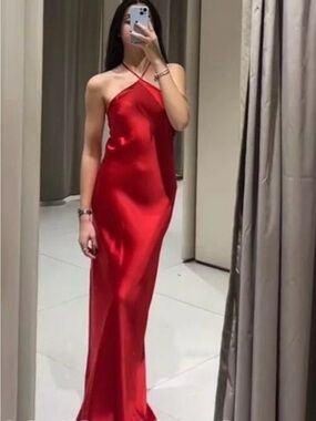 Zara Red Satin Column Gown
